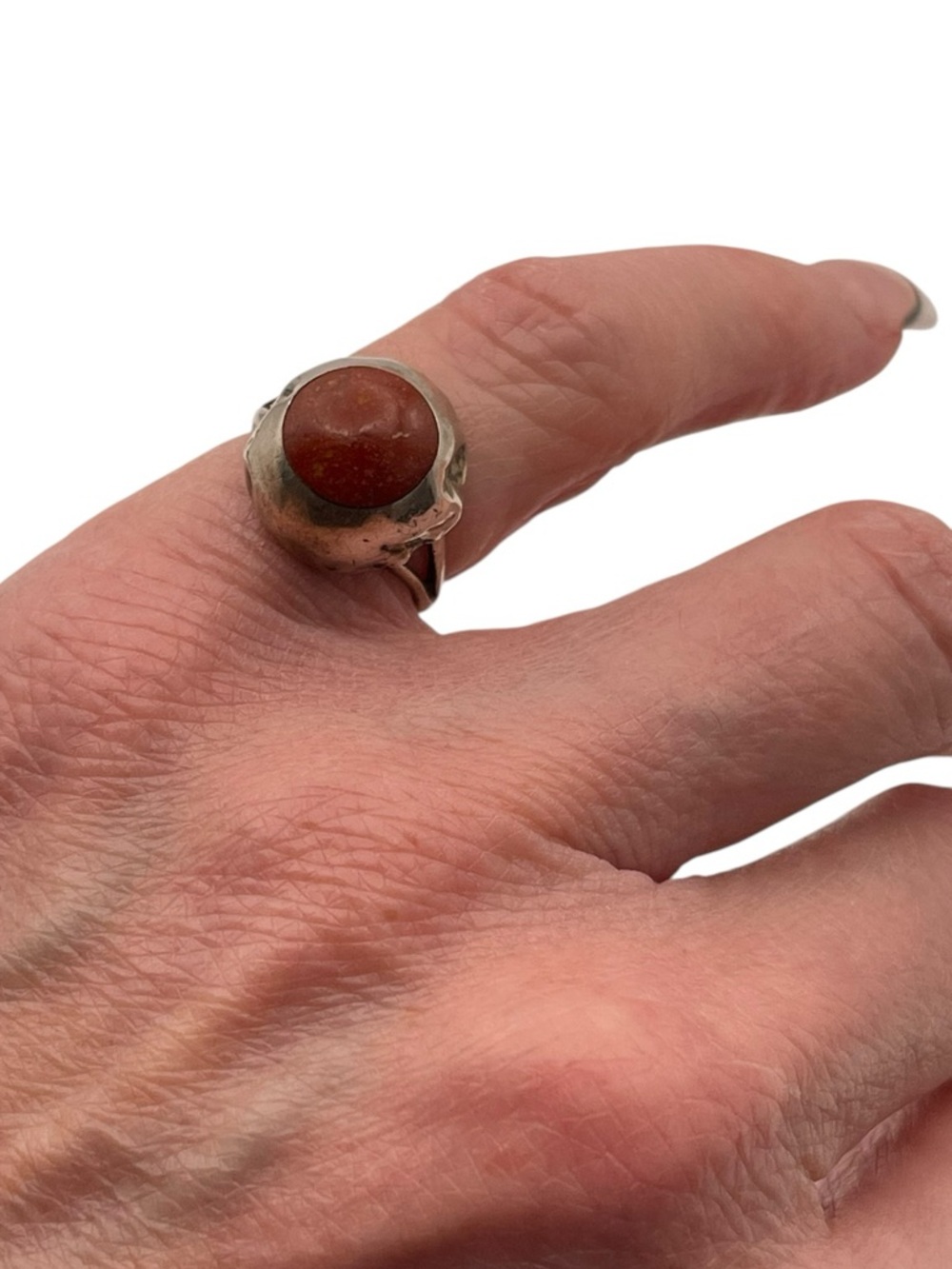 Vintage Taxco 925 Sterling Silver Red Coral Ring Size 4.5 Signed SC
